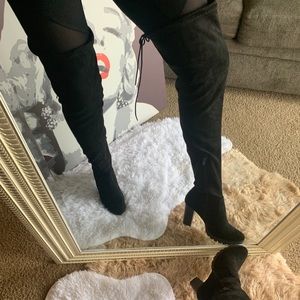 Over the knee suede heel boots